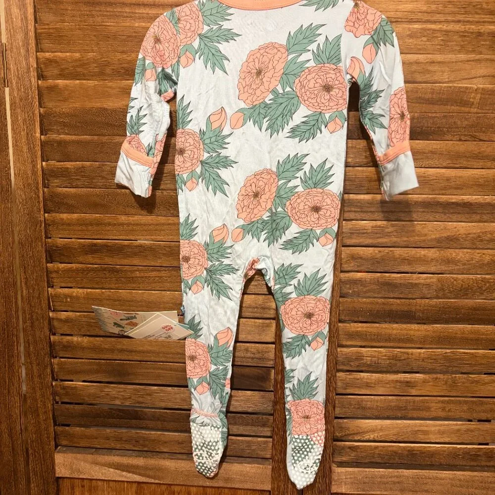 Kickee Pants Kids Long Sleeve Snap Footie Pajama Spring Sky Floral